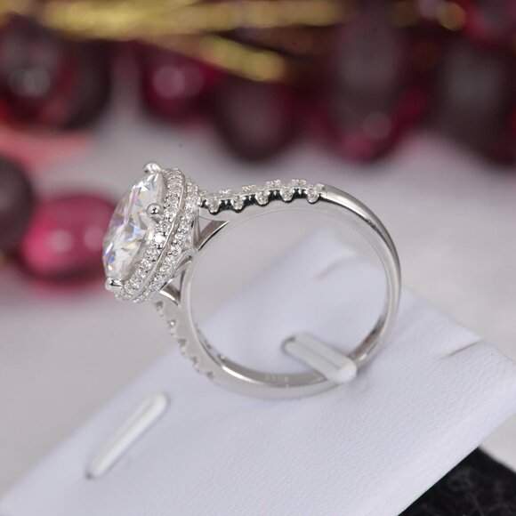 Certified Double Halo 6.8ct Brilliant Round Cut Moissanite Engagement Ring 925 - Picture 3 of 6